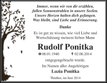 Traueranzeige von Rudolf Ponitka von WVG - Wochenspiegel Dessau / Köthen