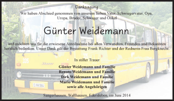 Traueranzeige von Günter Weidemann von Super Sonntag SGH Mansf. Land