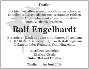 Traueranzeige von Ralf Engelhardt von WVG - Wochenspiegel Bitterfeld