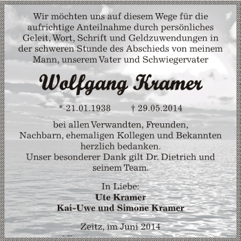 Traueranzeige von Wolfgang Kramer von Super Sonntag Zeitz