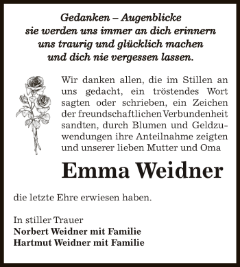 Traueranzeige von Emma Weidner von Super Sonntag SGH Mansf. Land