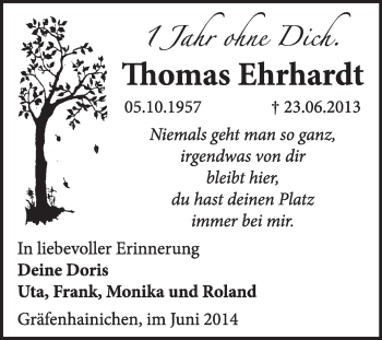 Traueranzeige von Thomas Ehrhardt von WVG - Wochenspiegel Wittenberg