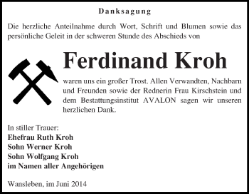 Traueranzeige von Ferdinand Kroh von WVG - Wochenspiegel Merseburg