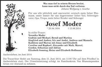 Traueranzeige von Josef Moder von WVG - Wochenspiegel Aschersleben