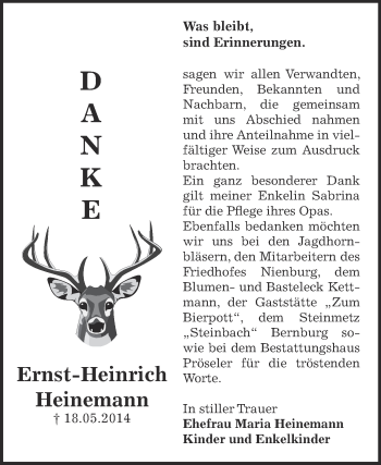 Traueranzeige von Ernst-Heinrich Heinemann von Super Sonntag Bernburg