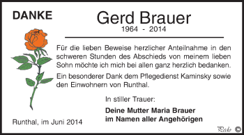 Traueranzeige von Gerd Brauer von WVG - Wochenspiegel NMB / WSF / ZTZ