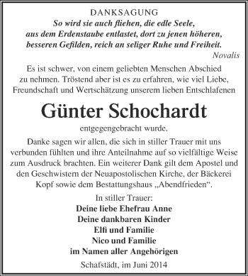 Traueranzeige von Günter Schochardt von WVG - Wochenspiegel Merseburg