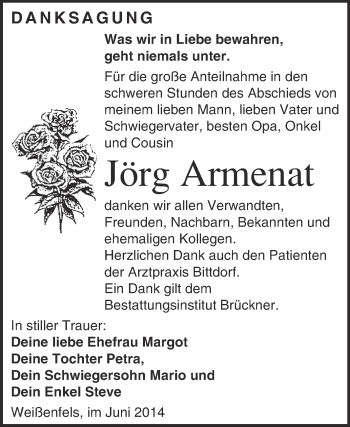 Traueranzeige von Jörg Armenat von WVG - Wochenspiegel NMB / WSF / ZTZ