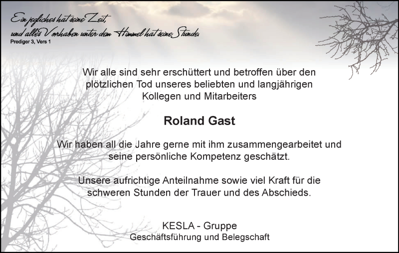  Traueranzeige für Roland Gast vom 25.06.2014 aus WVG - Wochenspiegel Bitterfeld