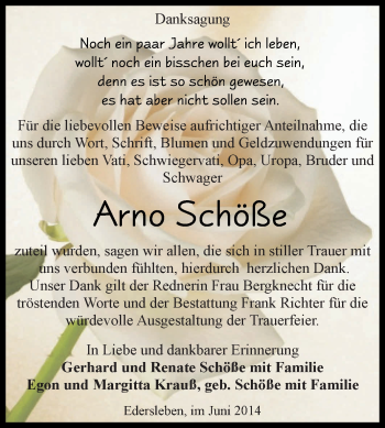 Traueranzeige von Arno Schöße von Super Sonntag SGH Mansf. Land