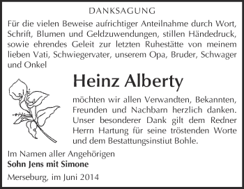 Traueranzeige von Heinz Alberty von Super Sonntag Merseburg