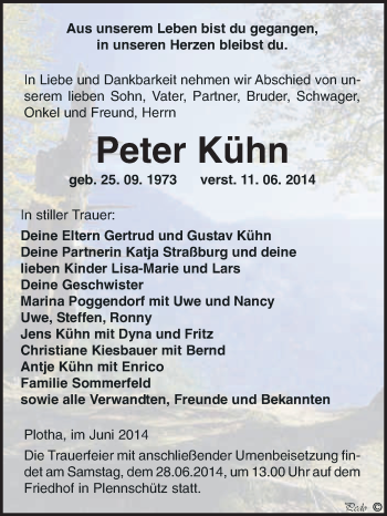 Traueranzeige von Peter Kühn von WVG - Wochenspiegel NMB / WSF / ZTZ