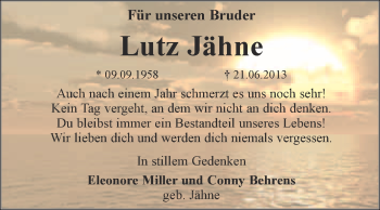 Traueranzeige von Lutz Jähne von Super Sonntag Quedlinburg
