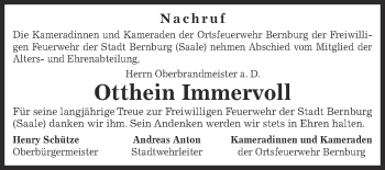 Traueranzeige von Otthein Immervoll von Super Sonntag Bernburg
