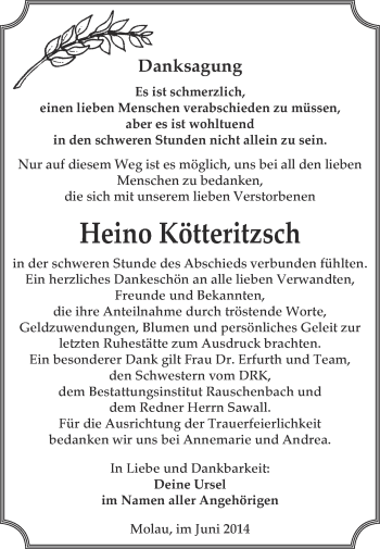 Traueranzeige von Heino Kötteritzsch von WVG - Wochenspiegel NMB / WSF / ZTZ