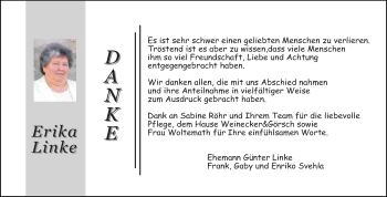 Traueranzeige von Erika Linke von Super Sonntag Bernburg
