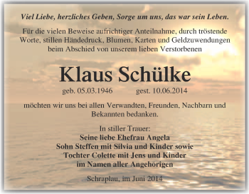 Traueranzeige von Klaus Schülke von WVG - Wochenspiegel Merseburg