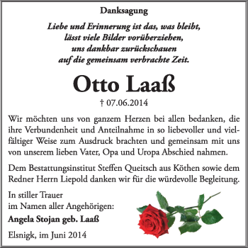 Traueranzeige von Otto Laaß von Super Sonntag Dessau / Köthen