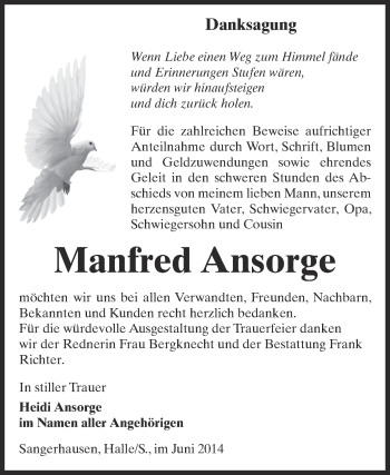 Traueranzeige von Manfred Ansorge von Super Sonntag SGH Mansf. Land