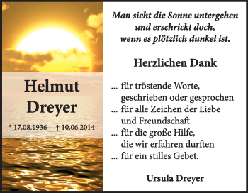 Traueranzeige von Helmut Dreyer von Super Sonntag Dessau / Köthen