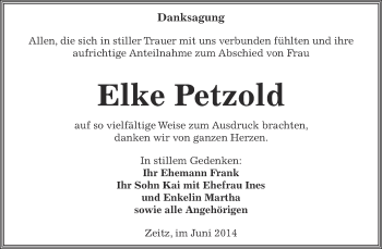 Traueranzeige von Elke Petzold von Super Sonntag Zeitz