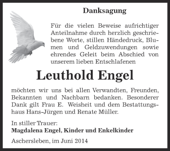 Traueranzeige von Leuthold Engel von Super Sonntag Aschersleben