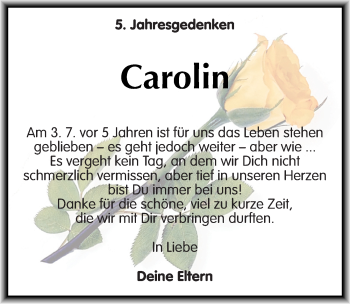 Traueranzeige von Carolin  von Mitteldeutsche Zeitung
