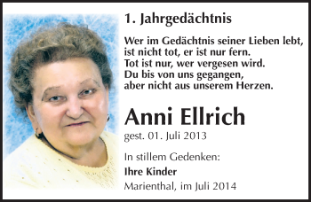 Traueranzeige von Anni Ellrich von Mitteldeutsche Zeitung Naumburg/Nebra