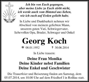 Traueranzeige von Georg Koch von Mitteldeutsche Zeitung Dessau-Roßlau