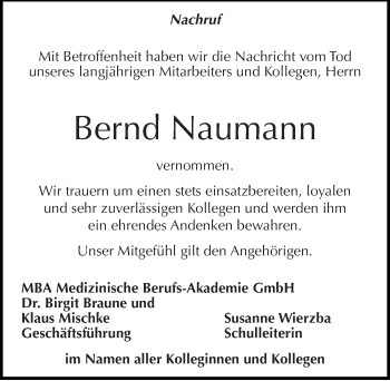 Traueranzeige von Bernd Naumann von Mitteldeutsche Zeitung