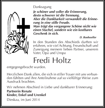 Traueranzeige von Fredi Holtz von Mitteldeutsche Zeitung Halle/Saalkreis