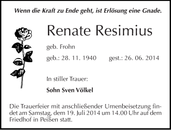 Traueranzeige von Renate Resimius von Mitteldeutsche Zeitung Halle/Saalkreis