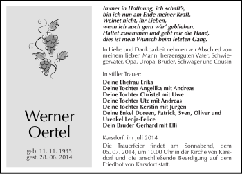 Traueranzeige von Werner Oertel von Mitteldeutsche Zeitung Naumburg/Nebra