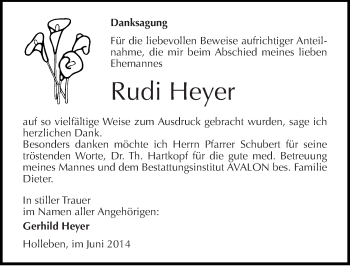 Traueranzeige von Karl Rudi Heyer von Mitteldeutsche Zeitung Halle/Saalkreis