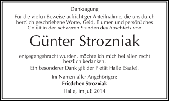 Traueranzeige von Günter Strozniak von Mitteldeutsche Zeitung Halle/Saalkreis