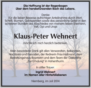 Traueranzeige von Klaus-Peter Wehnert von Mitteldeutsche Zeitung Halle/Saalkreis