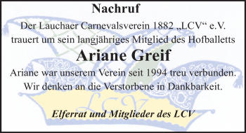 Traueranzeige von Ariane Greif von Mitteldeutsche Zeitung Naumburg/Nebra
