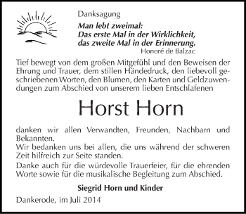 Traueranzeige von Horst Horn von Mitteldeutsche Zeitung Quedlinburg