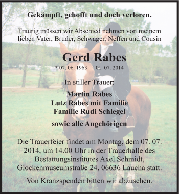 Traueranzeige von Gerd Rabes von Mitteldeutsche Zeitung Naumburg/Nebra