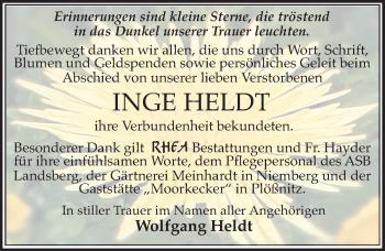 Traueranzeige von Inge Heldt von Mitteldeutsche Zeitung Halle/Saalkreis