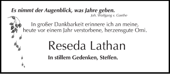 Traueranzeige von Reseda Lathan von Mitteldeutsche Zeitung Sangerhausen