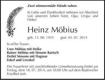 Traueranzeige von Heinz Möbius von Mitteldeutsche Zeitung Halle/Saalkreis