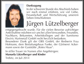Traueranzeige von Jürgen Lützelberger von Mitteldeutsche Zeitung Halle/Saalkreis