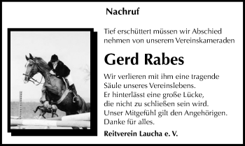 Traueranzeige von Gerd Rabes von Mitteldeutsche Zeitung Naumburg/Nebra