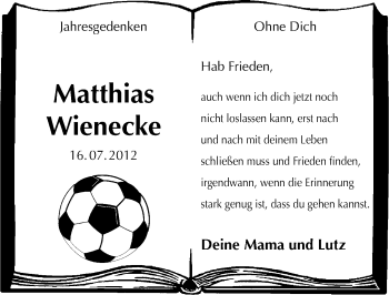 Traueranzeige von Matthias Wienecke von Mitteldeutsche Zeitung Köthen