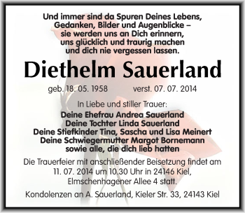 Traueranzeige von Diethelm Sauerland von Mitteldeutsche Zeitung Quedlinburg