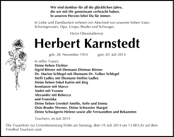 Traueranzeige von Herbert Karnstedt von Mitteldeutsche Zeitung Weißenfels