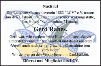 Traueranzeige von Gerd Rabes von Mitteldeutsche Zeitung Naumburg/Nebra