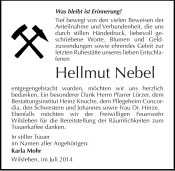 Traueranzeige von Hellmut Nebel von Mitteldeutsche Zeitung Aschersleben