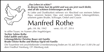 Traueranzeige von Manfred Rothe von Mitteldeutsche Zeitung Halle/Saalkreis